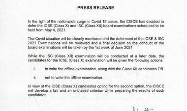 CISCE बोर्ड ने भी स्थगित की हाई स्कूल और इंटरमीडिएट की परीक्षाएं