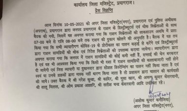कार्यालय जिला मजिस्ट्रेट प्रयागराज द्वारा किराने की दुकान खोलने का समय निर्धारित किया गया