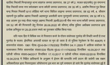 प्रयागराजः अटाला हिंसा के फरार 05 उपद्रवियों पर 25-25 हजार का इनाम घोषित