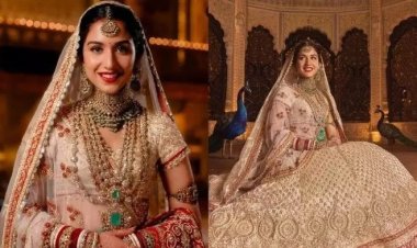 सोशल मीडिया पर वायरल हुई दुल्हन राधिका मर्चेंट की तस्वीरें, गुजराती लुक में सजी अंबानी की बहू