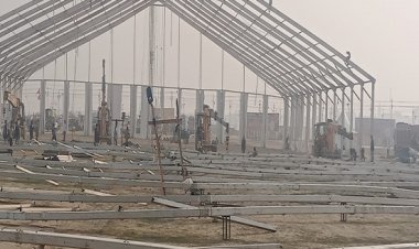 संगम नोज पर तैयार हो रहा है प्रधानमंत्री कार्यक्रम का पंडाल
