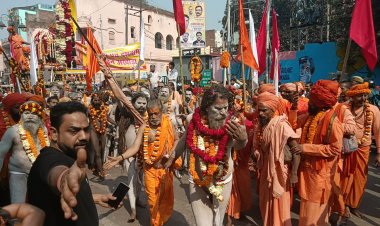 आवाहन अखाड़े के नागा संतों ने निकाली पेशवाई, पूरे राह पुष्प वर्षा