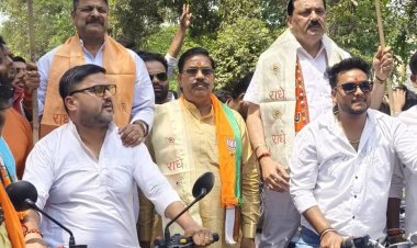 उप्र सरकार के 8 वर्ष पूर्ण होने पर भााजयुमाे ने निकाली बाइक रैली