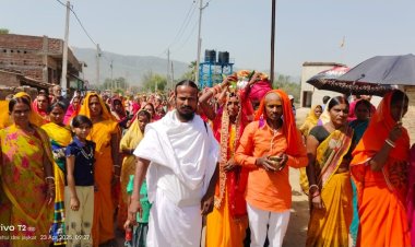 हनुमान प्रतिमा प्राण प्रतिष्ठा को लेकर निकाली गई कलश यात्रा