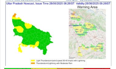 उप्र में अगले चौबीस घंटे के दौरान 28 जिलों में तेज हवाओं के साथ बारिश का अनुमान
