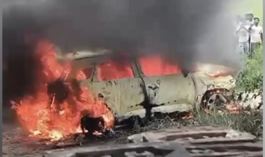 कार अचानक बनी आग का गोला, चालक ने कूदकर बचाई जान