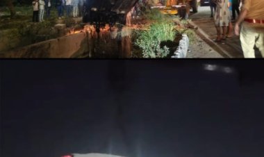 विपरीत दिशा से आ रही अनियंत्रित कार नाले में गिरी
