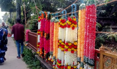 कर्नाटक से प्लास्टिक की निर्मित आकर्षक सजावटी झालरों एवं झूमरों को बेचने पहुंचा जत्था