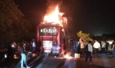 लुधियाना से आगरा जा रही वोल्वो बस पर लगी आग, बाल बाल बच्चे 50 यात्री