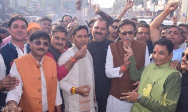 भाजपा कार्यकर्ताओं ने मनाया बिहार चुनाव में जीत का जश्न, आतिशबाजी के साथ बांटी मिठाइयां