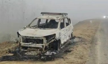 बिजनौर-दिल्ली हाईवे पर कार बनी आग का गोला ,कोई जनहानि नहीं