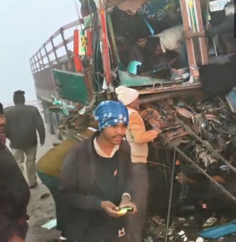 ब्रेक फेल होने से मार्बल लदा ट्रक हाइवा से टकराया, चालक गंभीर