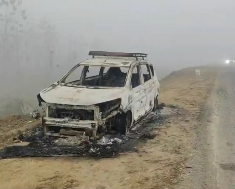 बिजनौर-दिल्ली हाईवे पर कार बनी आग का गोला ,कोई जनहानि नहीं