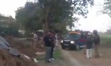 काशी द्वार को लेकर किसानों के विरोध को देखते हुए चनौली गांव में पुलिस बल तैनात