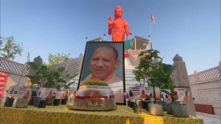 वाराणसी में अनोखा उत्सव: CM योगी के 54वें जन्मदिन पर समर्थकों ने चढ़ाया 54 किलो का लड्डू केक, लगाए हनुमान जी के प्रिय पौधे