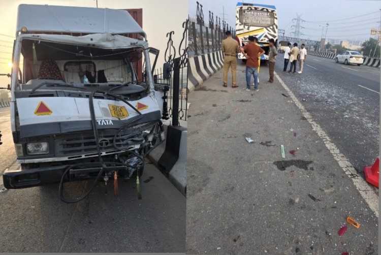 कैंटर ने बस में मारी टक्कर,परिचालक की मौत