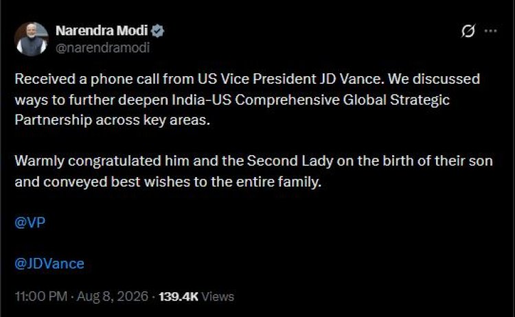 पीएम मोदी ने अमेरिकी उपराष्ट्रपति से की फोन पर बातचीत, भारत-अमेरिका संबंधों को और मजबूत करने पर जोर
