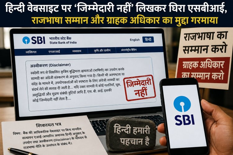 हिन्दी वेबसाइट पर ‘जिम्मेदारी नहीं’ लिखकर घिरा एसबीआई, राजभाषा सम्मान और ग्राहक अधिकार का मुद्दा गरमाया