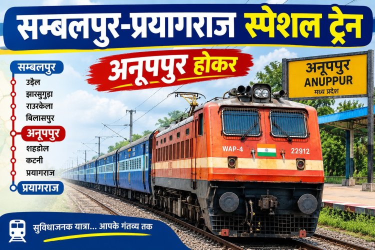रेलवे यात्रियों के लिए राहत: संबलपुर-प्रयागराज स्पेशल ट्रेन 23 अक्टूबर को चलेगी, अनूपपुर में रात 12:45 बजे ठहराव